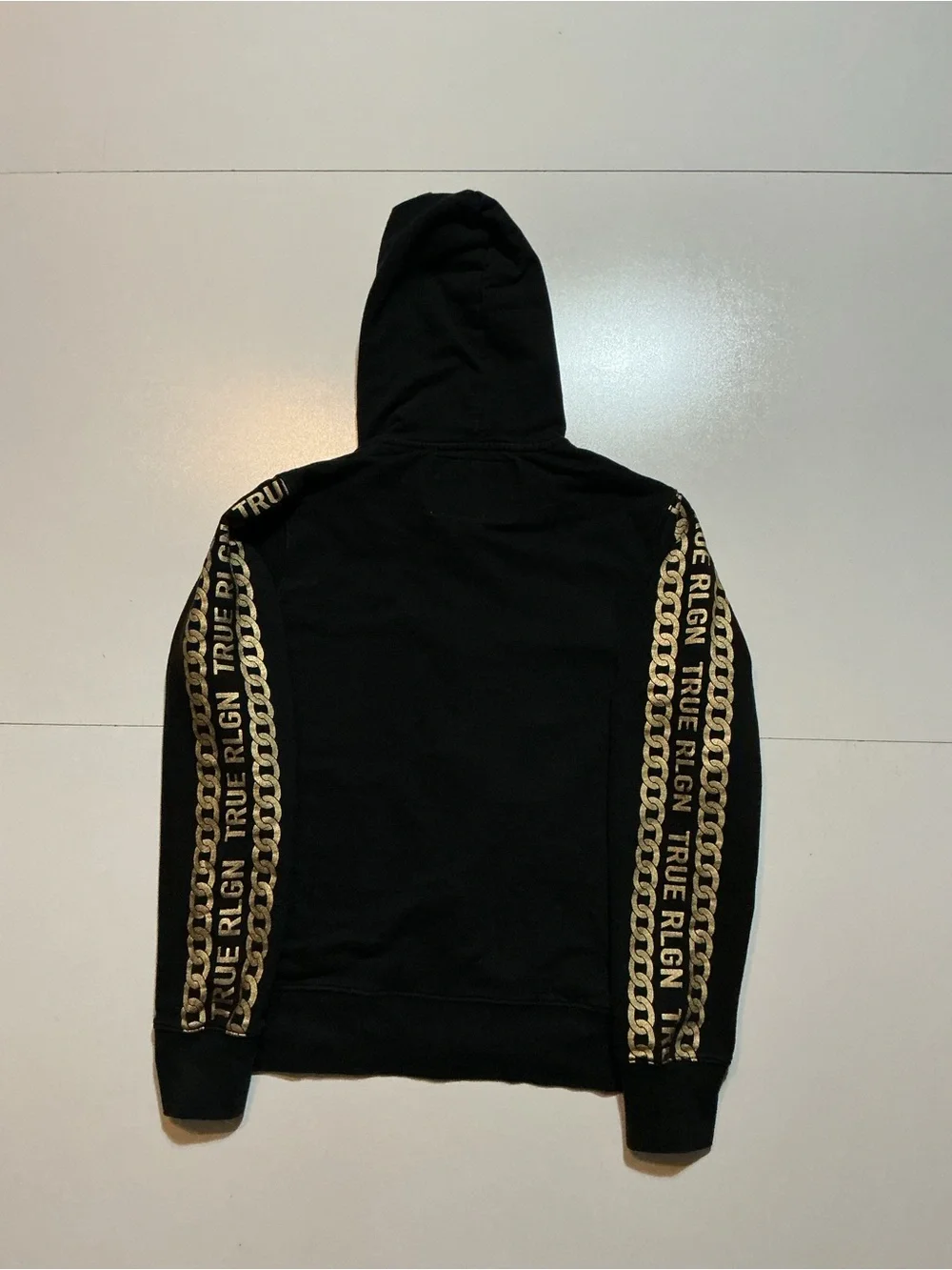 True Religion World Tour Gold Chain Link Fashion Black Full Zip Hoodie